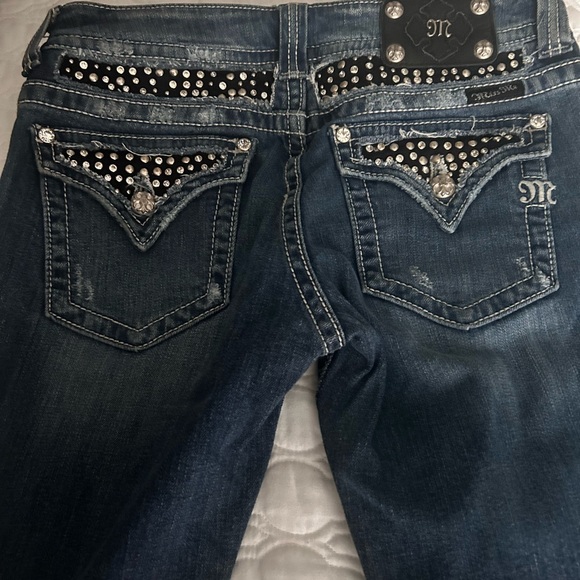 Miss Me Dark Blue Flare Jeans with Studded Details - Picture 2 of 4